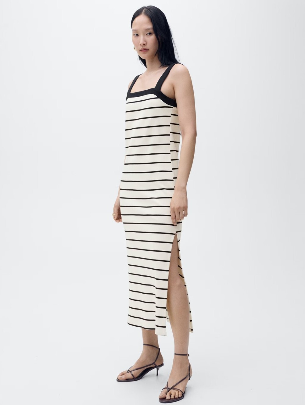 Mango Striped Sleeveless Midi Dress in Cream and Black
